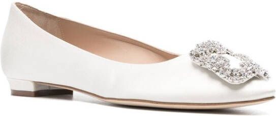 Manolo Blahnik Hangisi ballerina's verfraaid met kristallen Beige