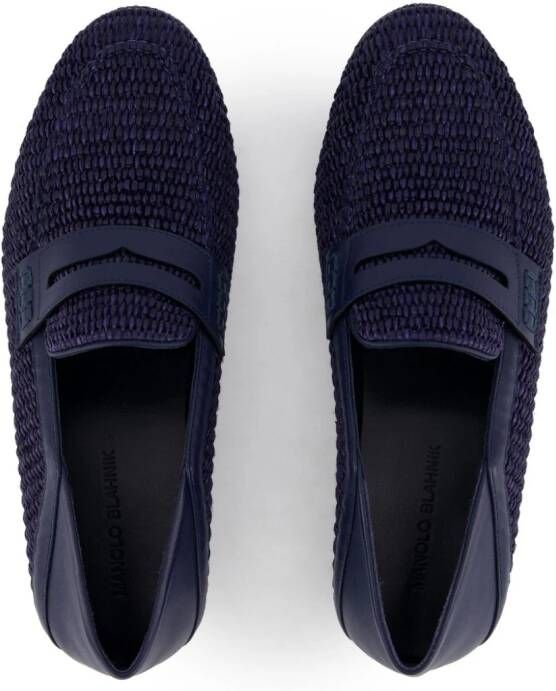 Manolo Blahnik Padstow loafers van raffia Blauw