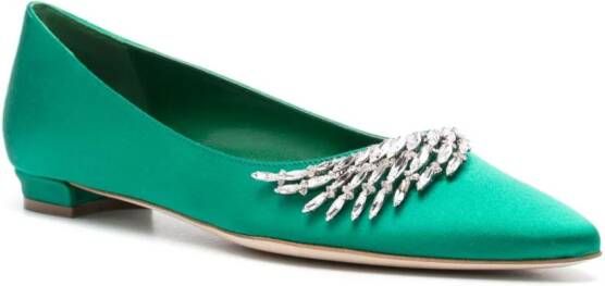 Manolo Blahnik Pluma zijden ballerina's Groen