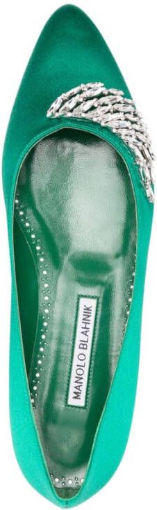 Manolo Blahnik Pluma zijden ballerina's Groen