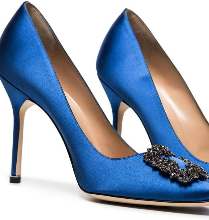 Manolo Blahnik royal blue Hangisi 105 satin pumps Blauw