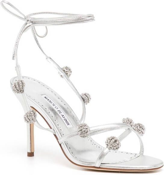 Manolo Blahnik Sandalen met kristal Zilver