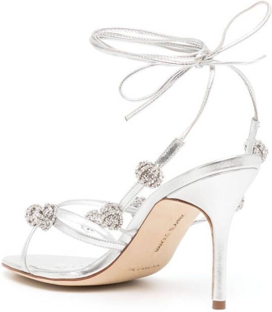 Manolo Blahnik Sandalen met kristal Zilver