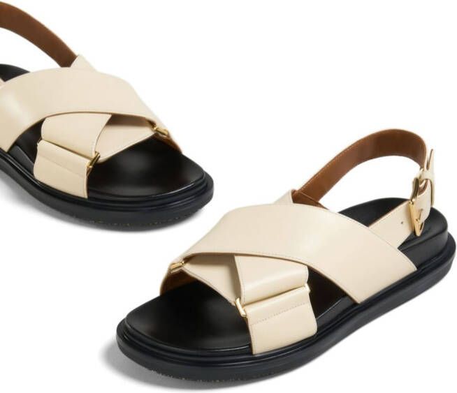 Marni Fussbet leren sandalen Beige