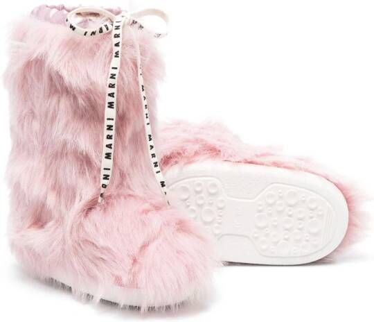 Marni Kids Knielaarzen met imitatiebont Roze