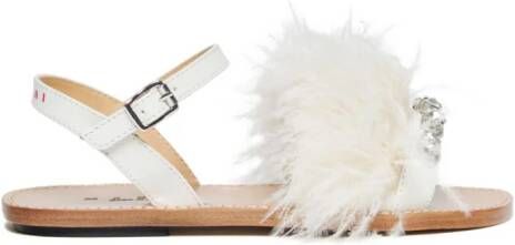 Marni Kids Marabou leren sandalen met kristallen Wit