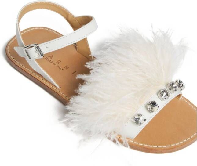 Marni Kids Marabou leren sandalen met kristallen Wit