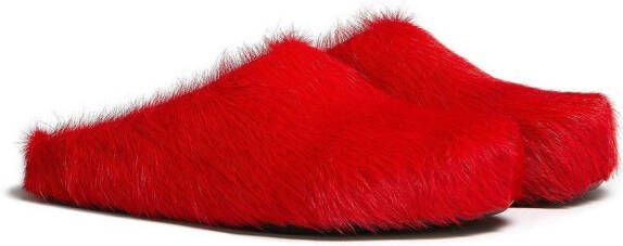 Marni Fussbet Sabot slippers met kalfshaar Rood