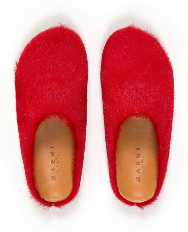 Marni Fussbet Sabot slippers met kalfshaar Rood