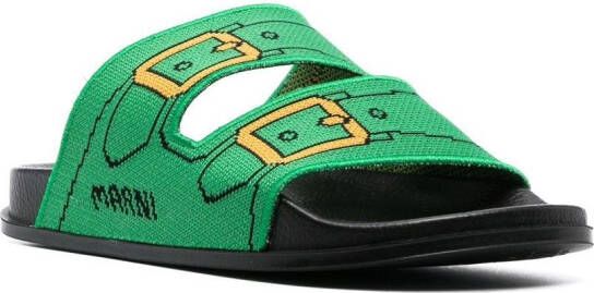 Marni Buckle slippers met dubbele bandjes en print Groen