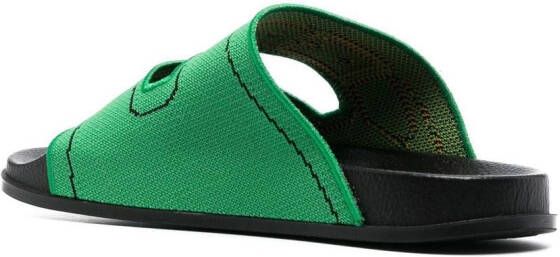 Marni Buckle slippers met dubbele bandjes en print Groen