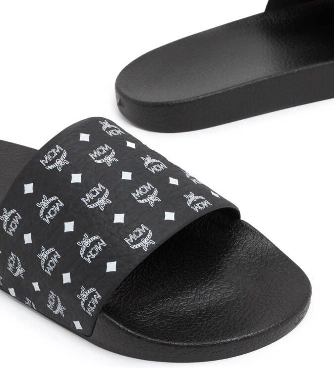 MCM Slippers met logoprint Zwart