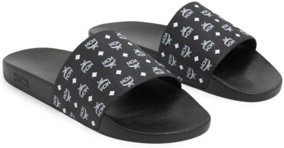 MCM Slippers met logoprint Zwart