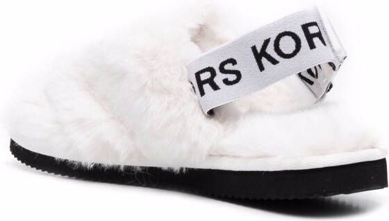 Michael Kors Elsie slippers met imitatiebont Wit