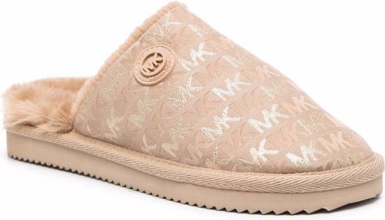 Michael Kors Janis slippers met monogramprint Beige