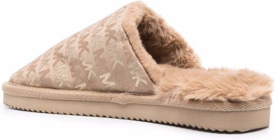 Michael Kors Janis slippers met monogramprint Beige