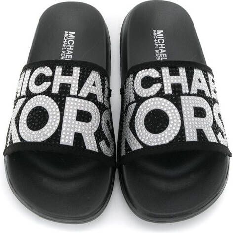 Michael Kors Kids Slippers met verfraaid logo Zwart