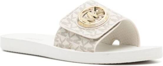 Michael Kors Canvas slippers met logoplakkaat Wit