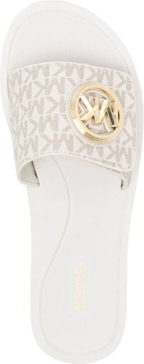 Michael Kors Canvas slippers met logoplakkaat Wit