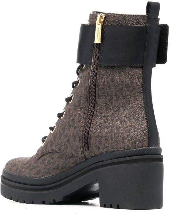 Michael Kors Rory combat boots met monogramprint Bruin