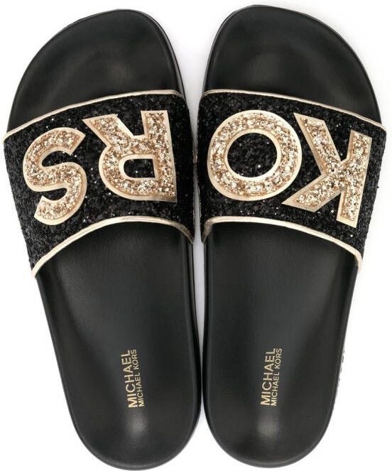 Michael Kors Slippers met glitter Zwart