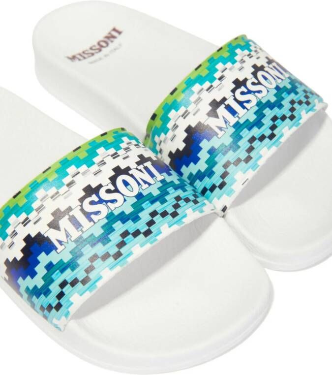 Missoni Kids Slippers met zigzag-print Blauw