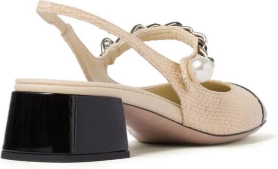 Miu 35mm raffia pumps met parels Beige