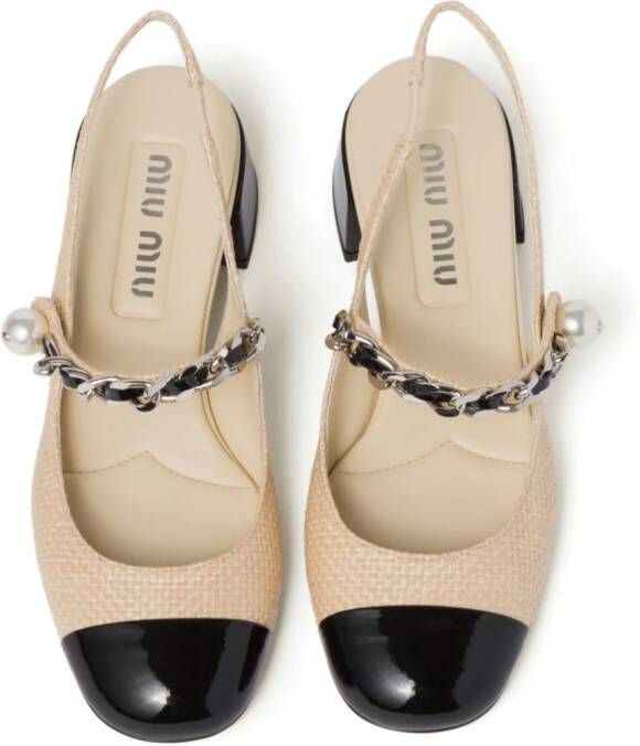 Miu 35mm raffia pumps met parels Beige