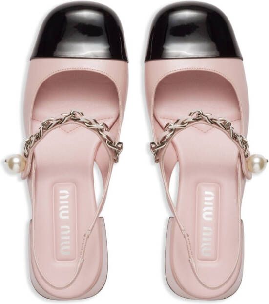 Miu Leren slingback pumps Roze