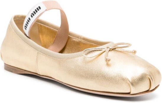 Miu Leren ballerina's Goud