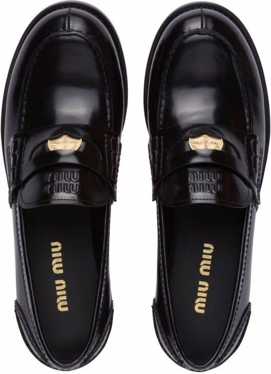 Miu Leren loafers Zwart