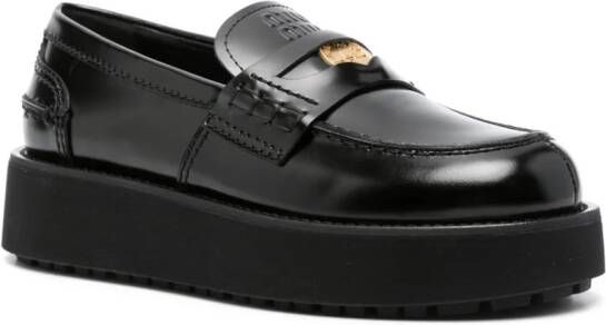 Miu Leren loafers Zwart