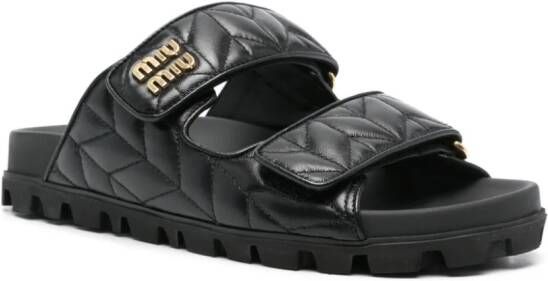 Miu Matelassé leren sandalen Zwart