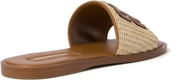 Miu Raffia slippers met logopatch Bruin