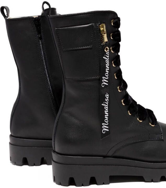 Monnalisa Combat boots met logo afwerking Zwart