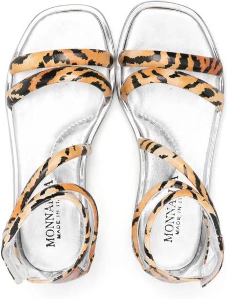 Monnalisa Sandalen met luipaardprint en klittenband Bruin