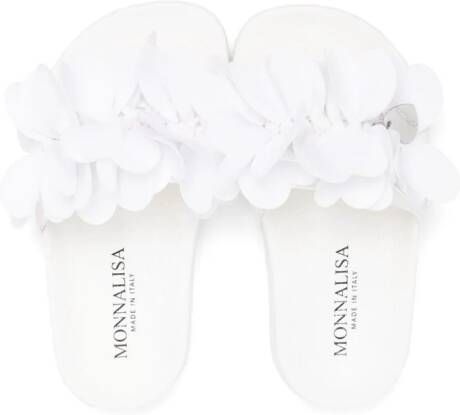 Monnalisa Slippers met logoplakkaat en open neus Wit