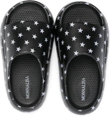 Monnalisa Slippers met logoprint en open neus Zwart