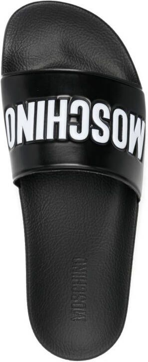Moschino Slippers met logo-reliëf Zwart