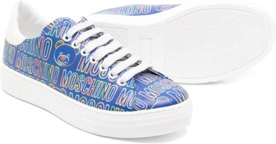 Moschino Kids all-over logo print sneakers Blauw
