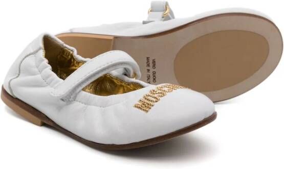 Moschino Kids Ballerina's met geborduurd logo Wit