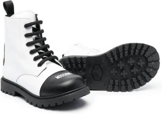 Moschino Kids Leren combat boots Zwart