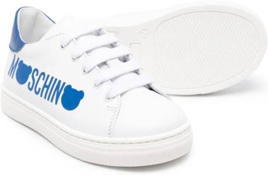 Moschino Kids Leren sneakers met logoprint Wit