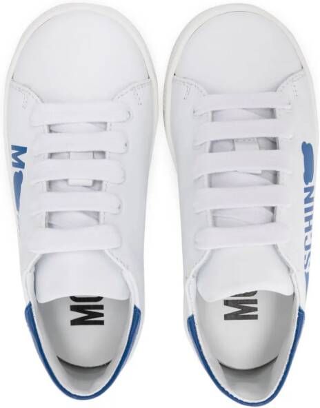 Moschino Kids Leren sneakers met logoprint Wit