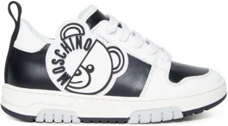 Moschino Kids Leren sneakers met logoplakkaat Wit