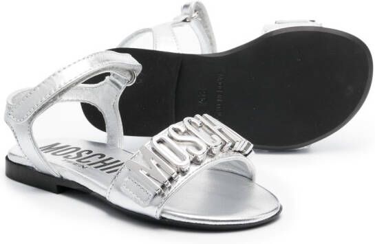 Moschino Kids Sandalen met logo Zilver