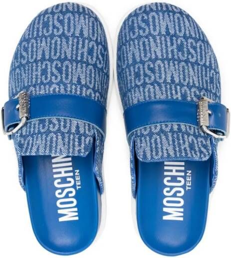 Moschino Kids Slippers met logo-jacquard Blauw