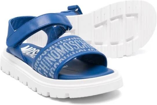 Moschino Kids Sandalen met logo jacquard en klittenband Blauw