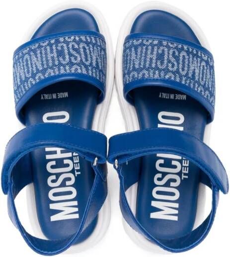Moschino Kids Sandalen met logo jacquard en klittenband Blauw