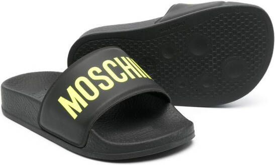 Moschino Kids Slippers met logoprint Zwart